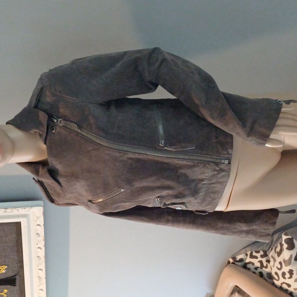 Asos Cloud grey suede biker jacket 0 XS - Picture 3 of 16